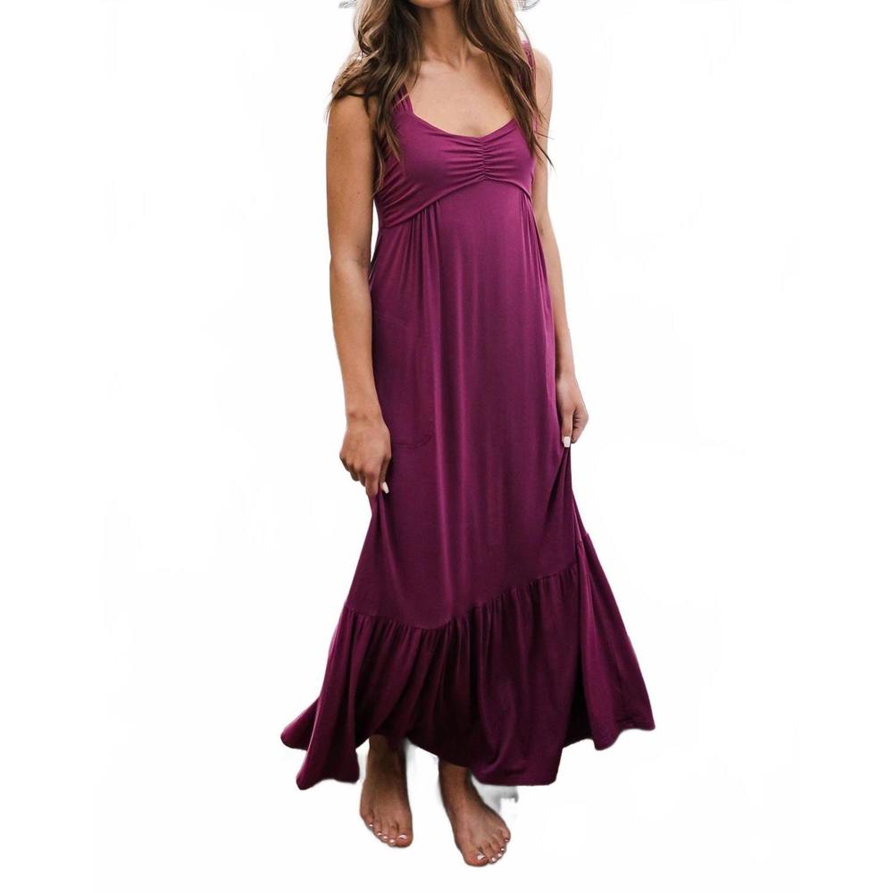 NEW YALA cleo babydoll bamboo maxi dress in boysenbery